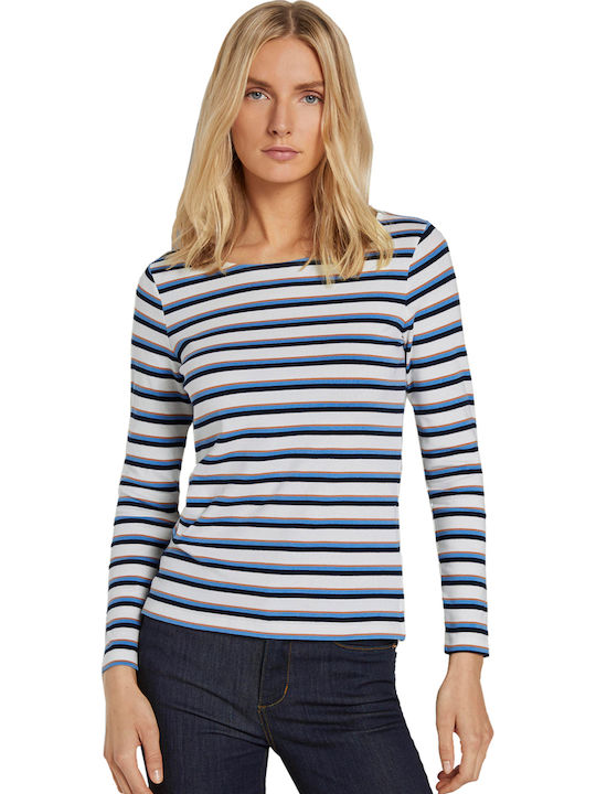 Tom Tailor Damen Bluse Langärmelig Gestreift Marineblau