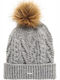 Lannah Pom Pom Beanie Γυναικείος Σκούφος με Πλεξούδες σε Γκρι χρώμα