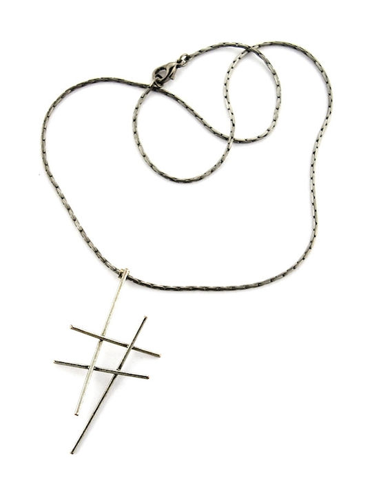 Αλυσίδα λαιμού με διπλό σταυρό | antique ασημί
