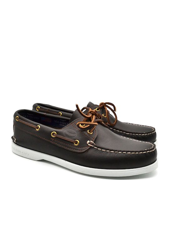 Dallas Men's Leather Boat Shoes Brown / White