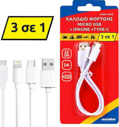 Regular USB to Lightning / Type-C / micro USB Cable Λευκό 0.22m (03-14378)