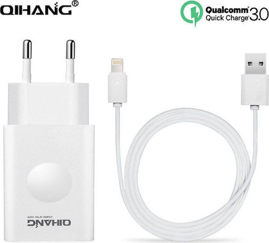 QIHANG Ladegerät mit USB-A Anschluss und Kabel Blitzschlag Schnellaufladung 3.0 Weißs (Z06)