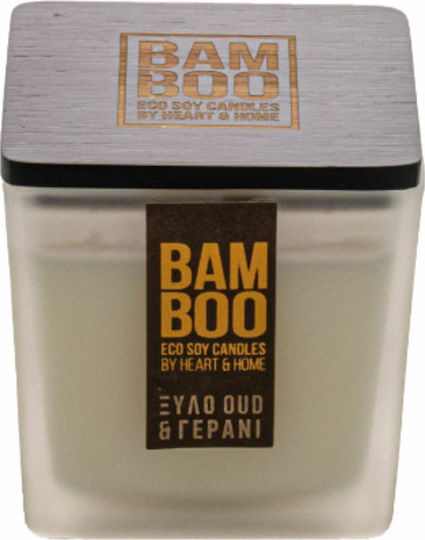 Heart & Home Aromatic Soy Candle Bamboo Jar with Oud Wood - Geranium Perfume 210gr