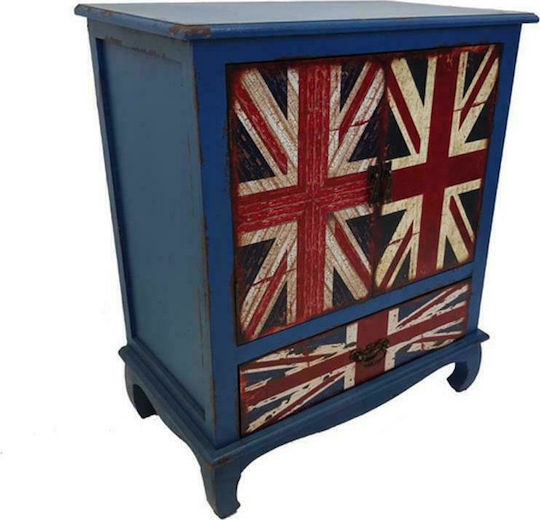Κομοδίνο London από Μασίφ Ξύλο Μπλε 64x38x76cm