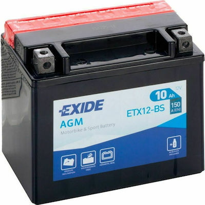 Exide Μπαταρία Μοτοσυκλέτας ETX12-BS AGM με Χωρητικότητα 10Ah