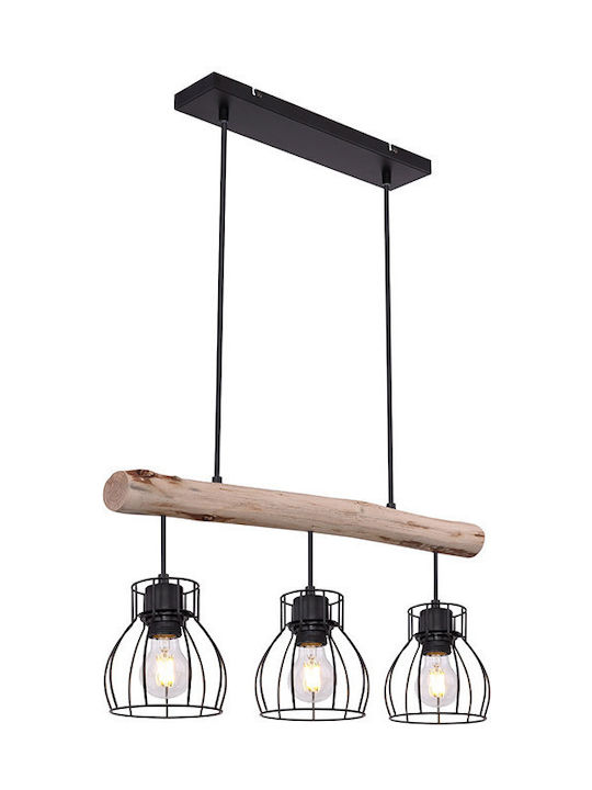 Globo Lighting Mina Pendant Light Three-Light Rail for Socket E27 Black