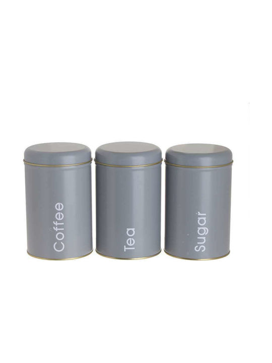 Click Vase Brown / Sugar / Tea with Lid Metallic In Gray Colour 10x10x16cm 3pcs