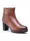 Caprice Leather Women's Ankle Boots with Medium Heel Tabac Brown