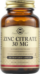 Solgar Zinc Citrate 30mg 100 κάψουλες Solgar Zinc Citrate 30mg 100 κάψουλες