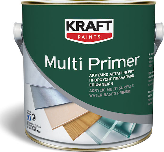 Kraft Multi Primer Акрилен грунд с водна адхезия за множество повърхности Сив Подходящ за Алуминий / Стъкло / Метал / Цветни метали / Дървени / Пластмаса - PVC 0.75лт