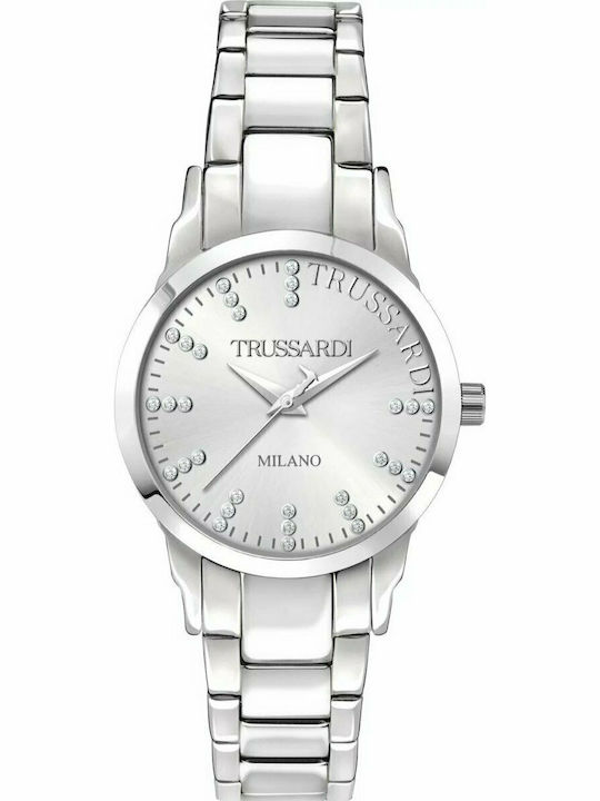 Trussardi T-Bent Γυναικείο Ρολόι 32mm Μπαταρίας με Ασημί Μεταλλικό Μπρασελέ