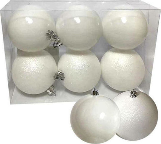 Hängendes Kugel Ornament Ornament Kunststoff Weiß 6cm Set 6Stück
