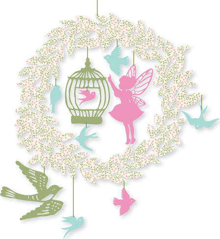 Djeco Kids Wall Decor Animals Pink made of Wood Little Fairy with Birds