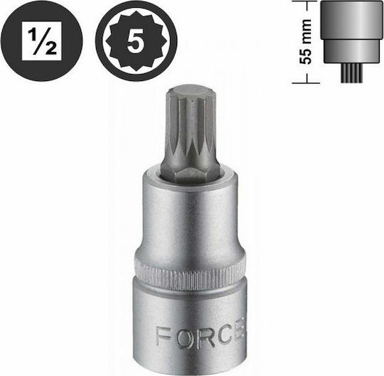 Force Cheie tubulară cu Vârf Spline și Patrat de Prindere 1/2'' Dimensiune M12x55mm 1buc