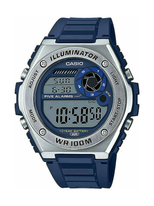Casio Ψηφιακό Ρολόι Χρονογράφος Μπαταρίας με Καουτσούκ Λουράκι σε Μπλε χρώμα