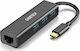 Choetech USB 3.0 Hub 4 Porturi cu conexiune USB-C / Ethernet Gri