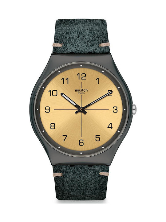 Swatch Trovalized Uhr Batterie mit Grün Lederarmband