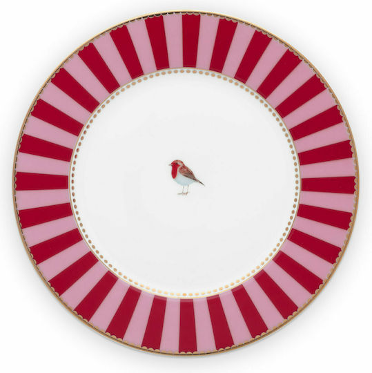 PiP Studio Love Birds Πιάτο Γλυκού από Πορσελάνη Red Pink Stripes με Διάμετρο 17cm