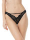 Minerva Salome 90-80828 Cotton Women's String with Lace Black