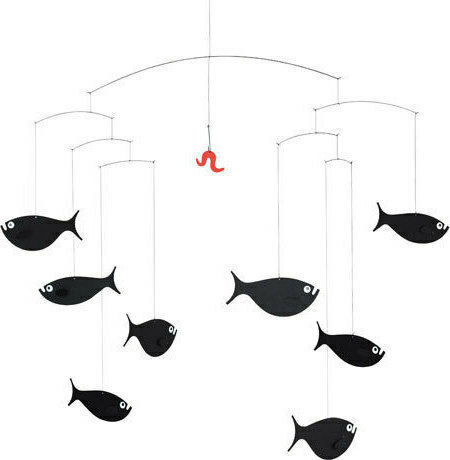 Flensted Mobiles Kids Room Decorative Mobile Animals Black School of Fish 45x60cm