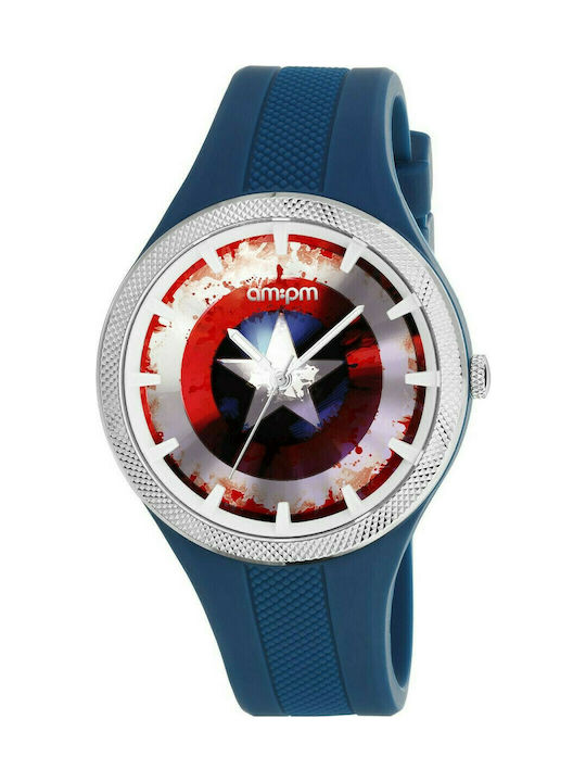 am:pm Marvel Captain America Kinder Analoguhr mit Kautschuk/Plastik Armband Blau