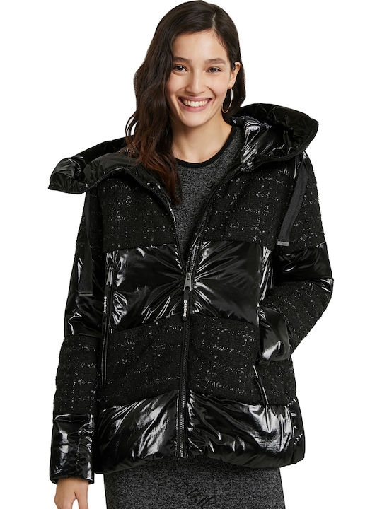 Alfa Women's Short Puffer Jacket for Winter with Hood Black