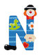 Sevi Bebe Decorative Letter Light Blue made of Wood Clown N 7x0.5x9εκ.