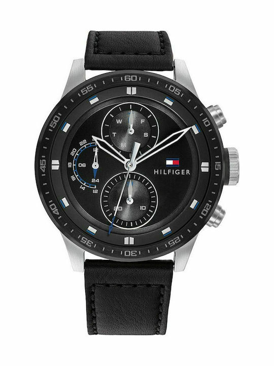 Trent Мъжки Часовник 46mm Хронограф На Батерия с Черна Кожена Каишка