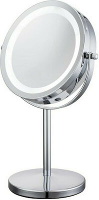 Double Sided Lighted Tabletop Makeup Mirror Zoom x10 18x33cm Silver