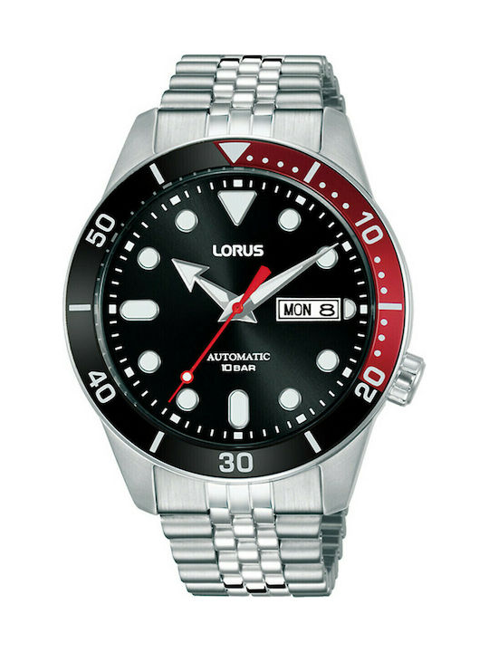 Lorus Ανδρικό Ρολόι 42mm Αυτόματο με Ασημί Μεταλλικό Μπρασελέ