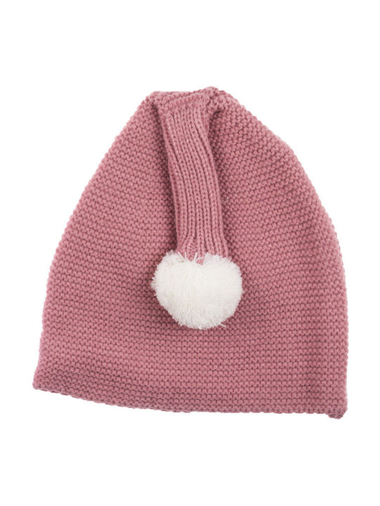 Baby knitted beanie with pom pom for girl pink