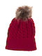 Kids knitted cap with pom pom for girl burgundy