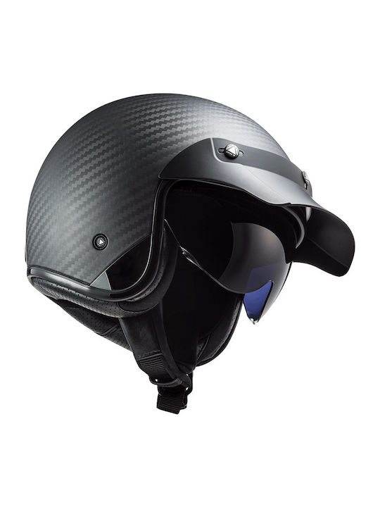 LS2 BOB CARBON Carbon Matt Motorcycle Helmet Jet ECE 22.05 900gr with Sunvisor OF601