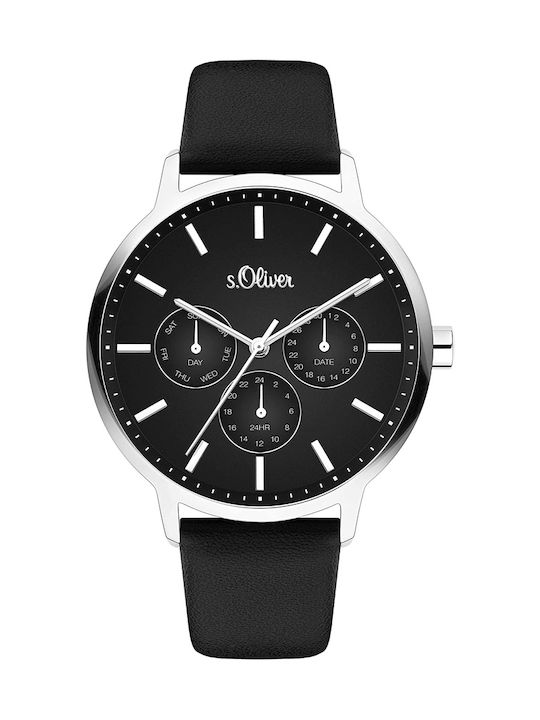 S.Oliver Uhr Chronograph mit Schwarz Lederarmband SO-4165-LM