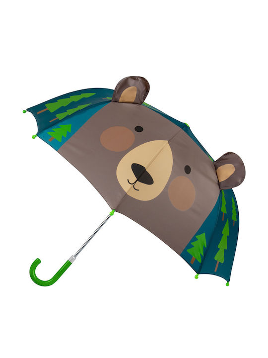 Stephen Joseph Kids Curved Handle Umbrella Pop Up 3D Bear with Diameter 56cm Brown