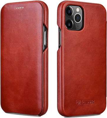 iCarer Vintage Series Curved Edge Leather / Synthetic Leather Book Red (iPhone 12 / 12 Pro)