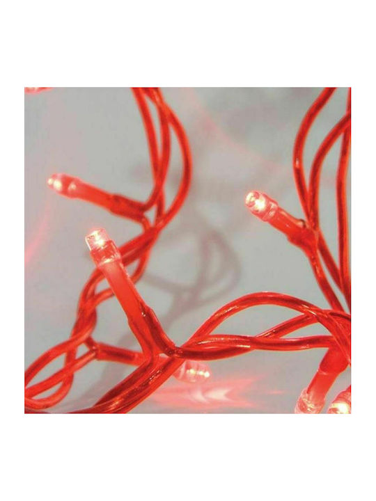100 Becuri de Crăciun LED Albe în Șir de caractere cu Cablu roșu și Programe Eurolamp