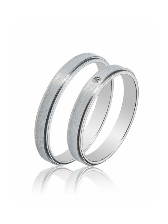 Maschio Femmina Sottile Wedding Rings of White Gold 14K