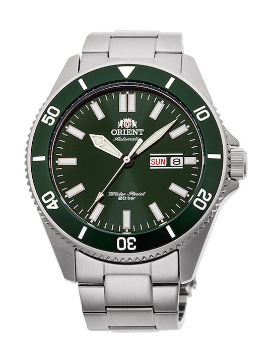 Orient Ανδρικό Ρολόι 44mm Μπαταρίας με Ασημί Μεταλλικό Μπρασελέ