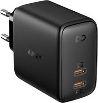 Aukey Φορτιστής Χωρίς Καλώδιο με 2 Θύρες USB-C 65W Power Delivery Μαύρος (PA-B4)