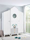 Bird House Drei Türen Kinderkleiderschrank mit 2 Schubladen Weiß 172x59x220cm