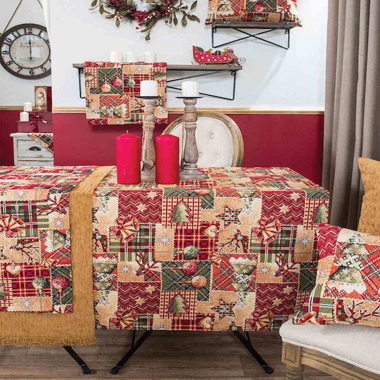 Teoran Tinsel Christmas Tablecloth Runner Fabric Red L160xW40cm.