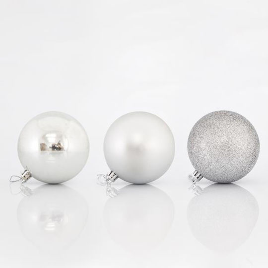 Hanging Ball Ornament Ornament Plastic Silver 8cm Set 6pcs