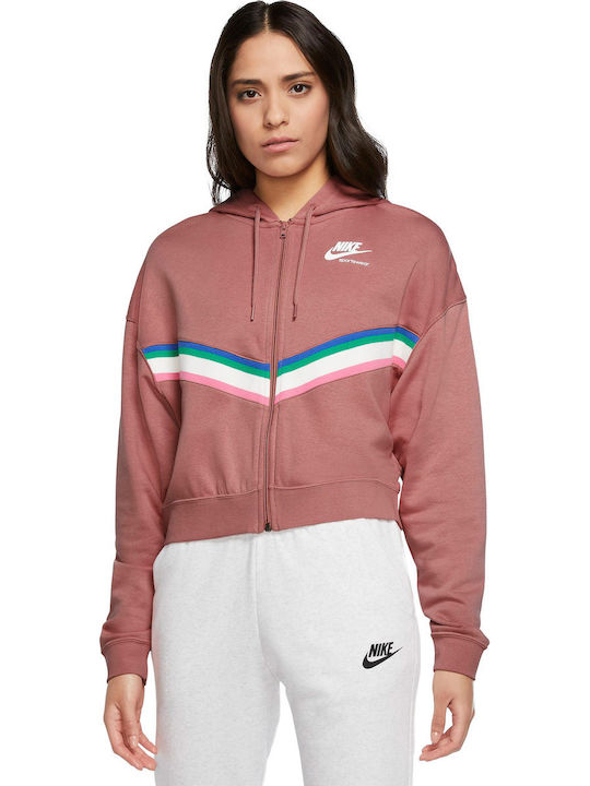Nike Sportswear Heritage Γυναικεία Φούτερ Ζακέτα με Κουκούλα Ροζ