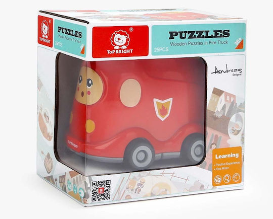 Ξύλινο Παιδικό Puzzle Σφηνώματα Πυροσβεστικό Όχημα για 3+ Ετών 24pcs Top Bright