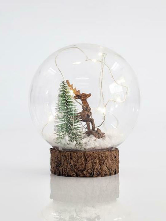 Christmas Snowball Illuminated 12x12x12cm Glass Ornament Deer 10 Led 12cm