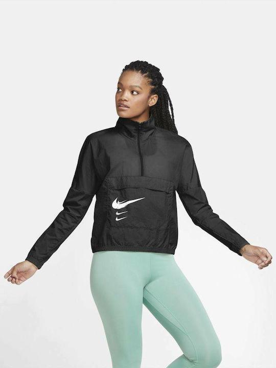 Nike Γυναικείο Φορετό Μπουφάν Running Αδιάβροχο Μαύρο