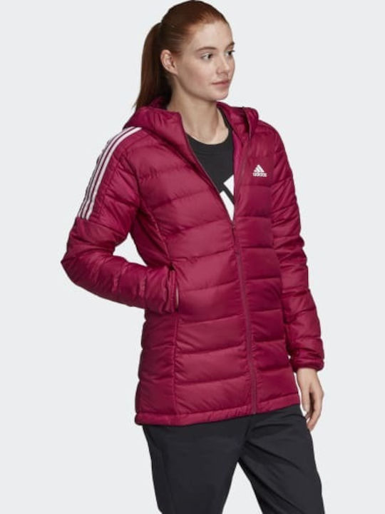 Adidas Essentials Down Μακρύ Γυναικείο Puffer Μπουφάν για Χειμώνα Power Berry