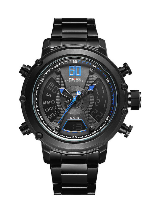 Weide Herrenuhr 50mm Batterie mit Schwarz Metallarmband