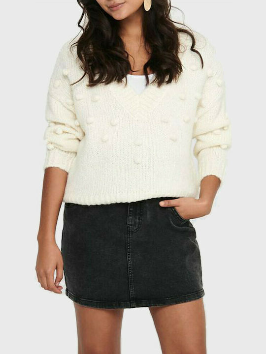 Only Women's Long Sleeve Pullover with V Neck Beige